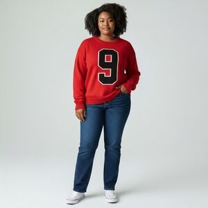 Forever 21+ Red Varsity Number 9 Crewneck Sweater Plus Size 2X Sporty Pullover